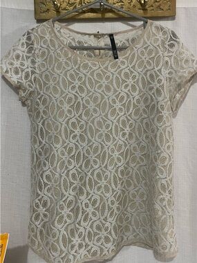 Love Culture Cream Lace Short Sleeve Overlay Top